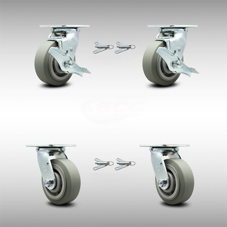 Service Caster 5 Inch SS Thermoplastic Caster Set with Ball Bearings 4 Swivel Lock 2 Brake SCC SCC-SS30S520-TPRBF-TLB-BSL-2-BSL-2